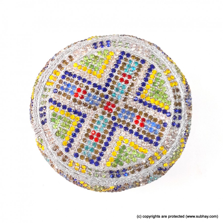 Multi Color Round Full Sindhi Nagina /  Zircon Cap or Topi MKC-814